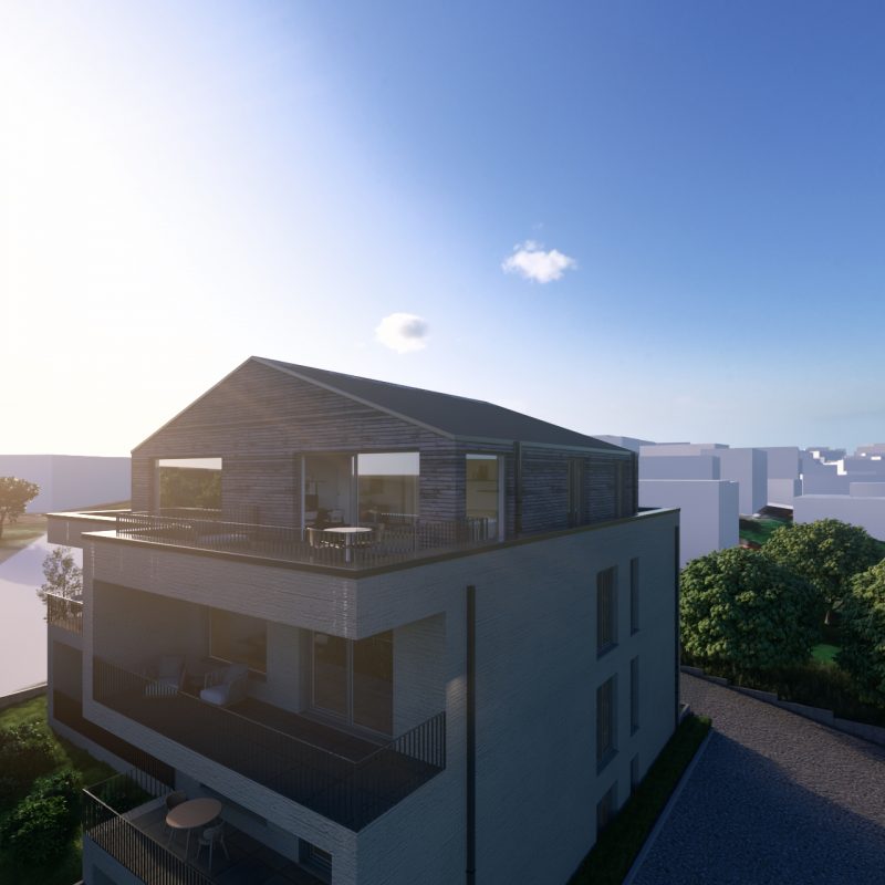 Moderne Mehrparteienarchitektur mit Penthouse und Terrassen – WEITBLICK Zornheim