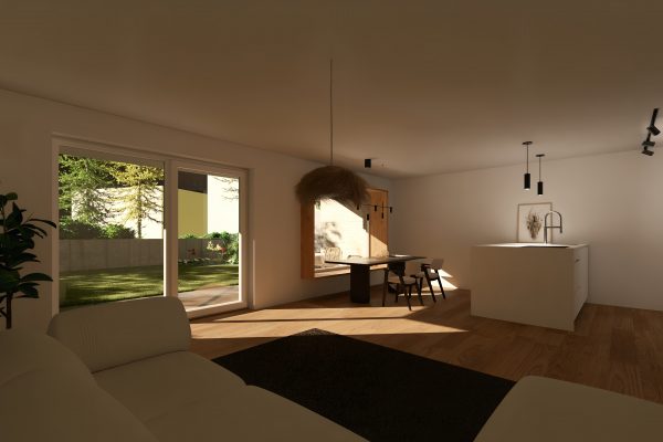 Offener Wohn- und Essbereich mit Blick in den Garten – WEITBLICK Zornheim