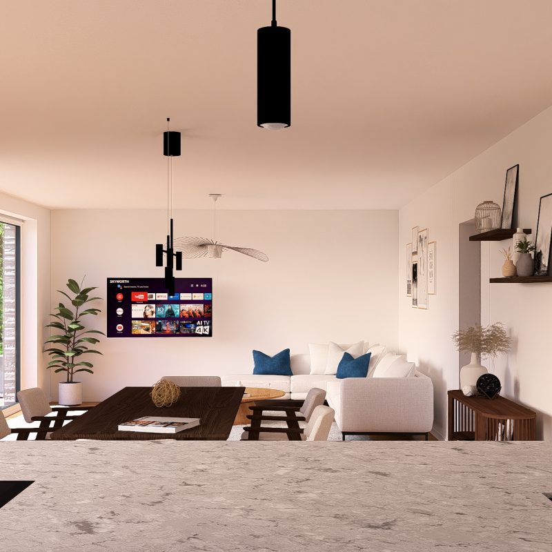 Offener Wohn- und Essbereich mit Küche in der Penthousewohnung Eicherwald Erbes-Büdesheim